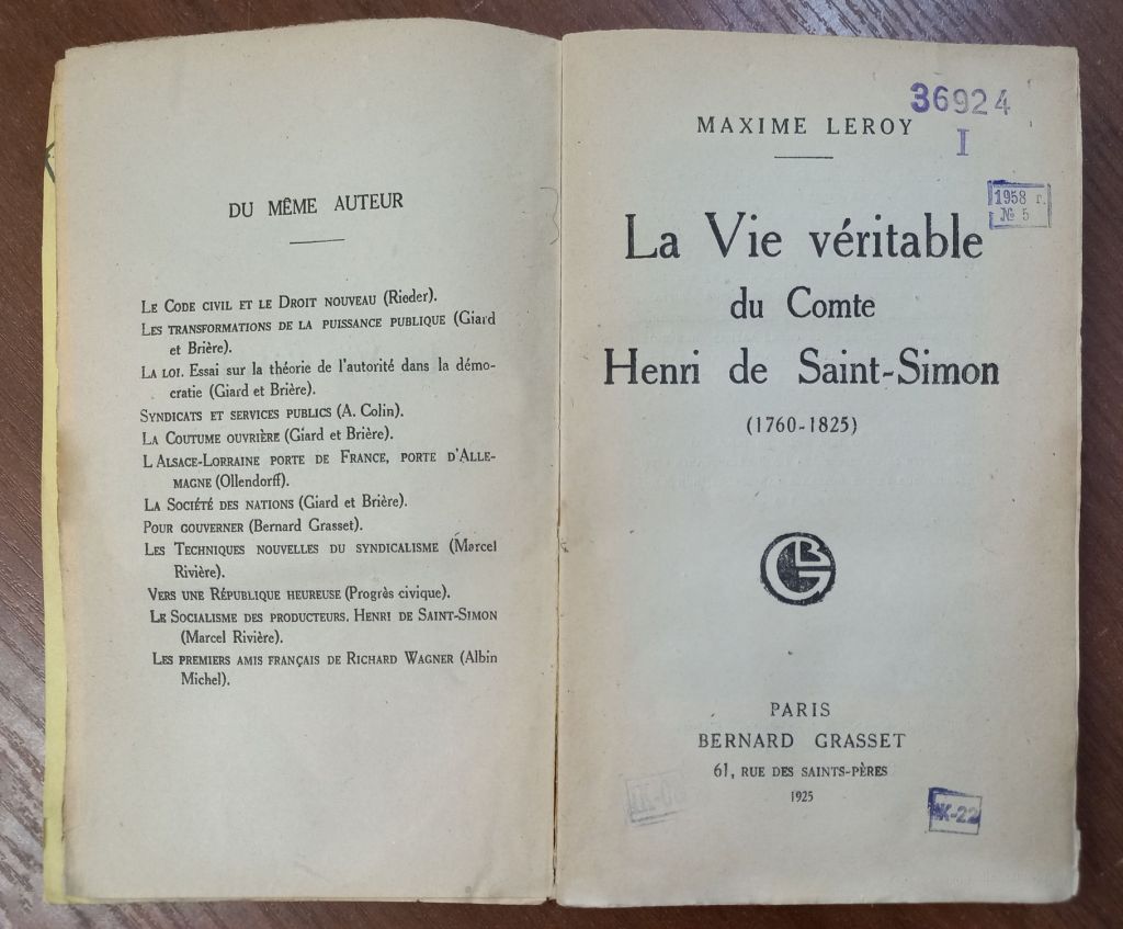 Maxime Leroy. La Vie véritable du Comte Henri de Saint-Simon (1760–1825)